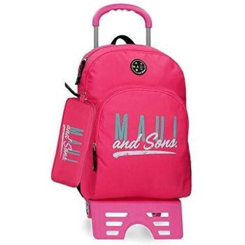 Maui & Sons Hawai Mochila con carro doble compartimento + estuche escolar, color Fucsia
