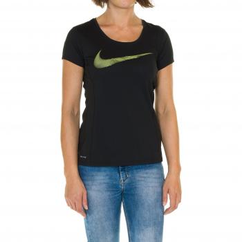 Nike Camiseta Correr para Mujer, Verano, Mujer, Color Negro, tamaño Large