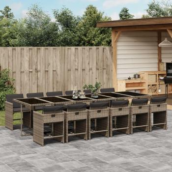 Set de Comedor de Jardín 13 Piezas con Cojines Grises en Polyrattan