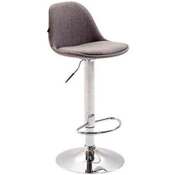 Taburete de Bar Kiel Tapizado en Tela Gris con Base Cromada y Respaldo Regulable