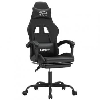 Silla gaming con reposapiés cuero sintético negro