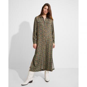 Vestido midi camisero con estampado floral y aberturas en el bajo