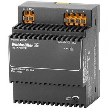 Fuente de alimentación conmutada Weidmüller PRO INSTA 60W 24V 2.5A, DC, carril DIN