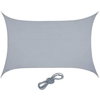 Toldo Vela Rectangular 4x6 m, Tejido PES Resistente a Rayos UV, Cóncavo con Cuerdas Tensoras, Gris Claro