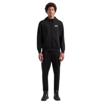 Chándal EA7 Visibility Contrast Logo negro puro para hombre en mezcla de algodón