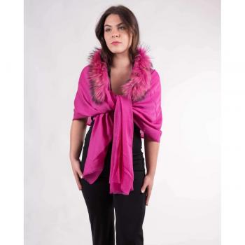 Estola de Lana y Pelo de Zorro Real en Fucsia MR Complements - Elegante Chal para Fiesta de Invierno