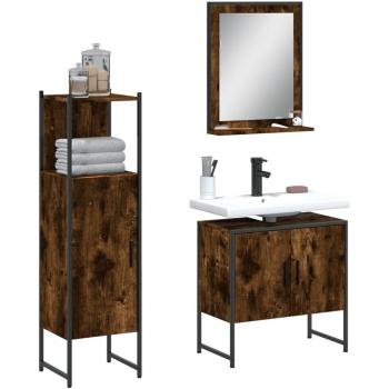 Conjunto de muebles de baño 3 piezas de madera contrachapada roble ahumado multicapa marrón