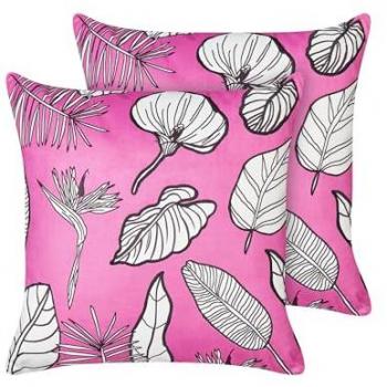 Conjunto de 2 cojines de algodón con estampado de hojas rosa malva 45 x 45 cm