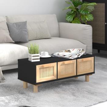 Mesa de centro negra 80x40x30 cm de madera multicapa y pino macizo
