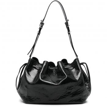 Givenchy Women's Black Cracked Patent Leather Bucket Bag with Drawstring Closure