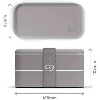 MONBENTO - Fiambrera Lunch Box MB Original Coton Made in France - Bento Box con 2 Compartimientos Herméticos - Caja Bento Trabajo/Escuela - Sin BPA - Segura y Duradera - Gris