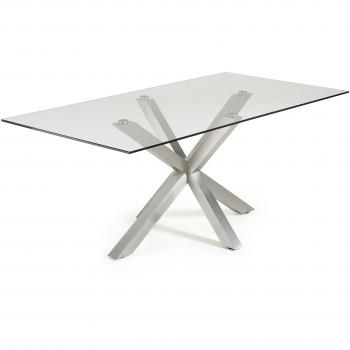 Kave Home Mesa New Argo 200x100, Inox Mate cristal transparente