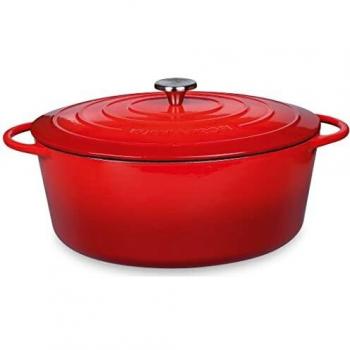 Olla de Hierro Fundido Ovalada Provence 33 cm Roja con Tapa, Emaillada, Multiusos para Cocción y Horno