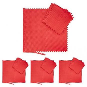 Alfombra Puzzle de Goma EVA 32 Piezas, Esterilla Fitness con Bordes, 12 m², 60x60 cm, Color Rojo