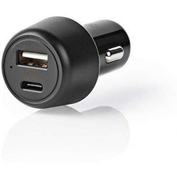 Nedis CCPD18W100BK Cargador para Coche | 3,0 A | USB-A/USB-C | Power Delivery de 18 W | Negro