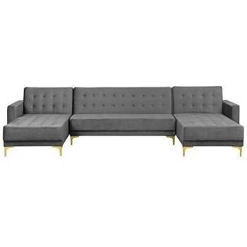 Sofá modular en forma de U de 5 plazas con chaise longue en terciopelo gris dorado Aberdeen