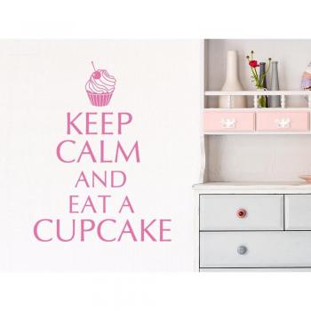 Graz Design-Adhesivo decorativo de pared para cocina, diseño con texto Keep Calm and Eat Cupcakes, rosa claro, 66x50cm