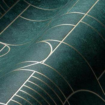 Papel Pintado Geométrico My Home My Spa - Vliestapete Textil No Tejido, Estructura Ligera, 10.05 x 0.53 m, Color Verde Oscuro