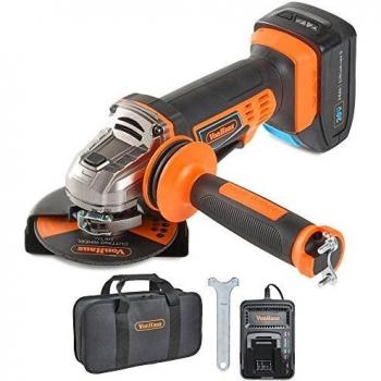 VonHaus 115mm Amoladora Angular máx. 20 V - Mango de Soporte Ergonómico Anti Vibración Con Disco de Corte, Batería, Cargador Y Bolso de Herramientas