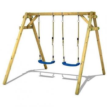 Columpio Smart Move de Wickey - Portique para niños con doble columpio, 2 asientos, estructura de escalada, color azul