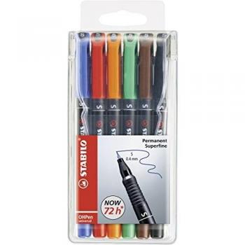 Marcador permanente STABILO OHPen - Estuche con 6 colores - Punta superfina