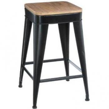 Juego de 2 Taburetes Bajos de Bar 'Joris' - Negro - Metal y Madera - Atmosphera