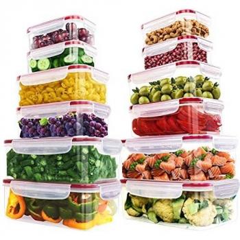Recipientes Herméticos de Plástico para Alimentos - Set de 12 Contenedores y 12 Tapas, Apto para Microondas y Congelador, Sin BPA