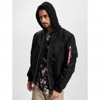 Alpha Industries MA-1 ZH Back EMB Bomber Jacket with Hood - Black, Size S