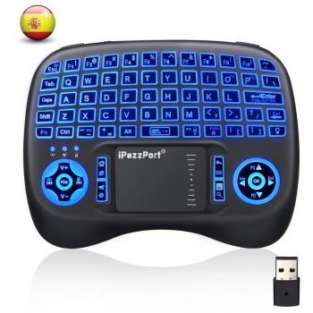Mini Teclado Inalámbrico MECO  Mini RF2.4G Teclado Inalámbrico QWERTY Español con Touchpad Tres Colores Retroiluminada Batería Recargable para Android TV BOX/ Raspberry Pi /Smart TV/PC