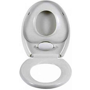 WENKO 110003100 Asiento tapa WC Family Easy Close - asiento doble, dispositivo automático de descenso, sujeción higiénica de plástico Fix-Clip, Thermoplast, 36/37.5 x 40.5/44 cm, Blanco