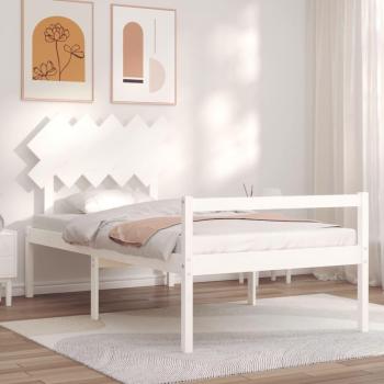 Estructura de cama con cabecero madera maciza blanco 100x200 cm