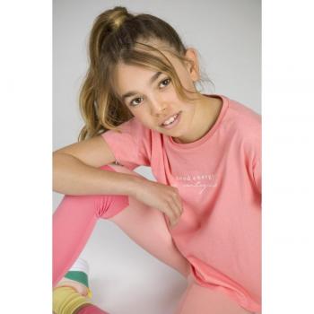 Camiseta de niña de manga corta Good Energy de algodón en color coral - 3-4 años