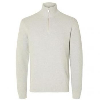 Selected Homme Light Grey Melange Half Zip Sweater for Men