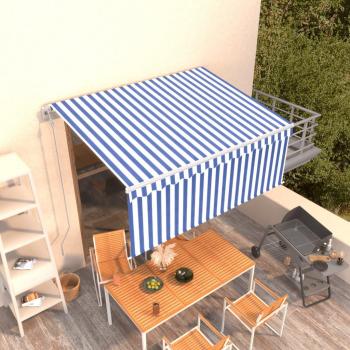 Toldo Retráctil Automático 3x2,5m con Volante Azul y Blanco Resistente a la Oxidación
