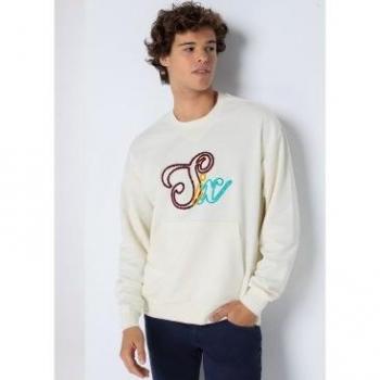 Sudadera chenilla blanca para hombre Six Valves con cuello caja
