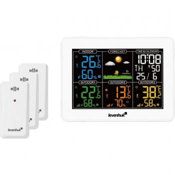 Estación meteorológica Levenhuk Wezzer PLUS LP60 - Estación meteorológica digital con sensor de temperatura y humedad, pronóstico del tiempo, reloj, calendario, pantalla LCD retroiluminada, diseño compacto y fácil de usar