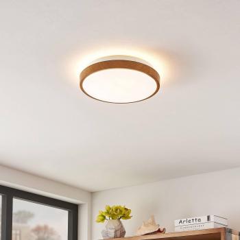 Plafón LED Lindby Mendosa, redondo, aspecto madera, moderno, color marrón, hecho de plástico, para salón y comedor, 1 lámpara