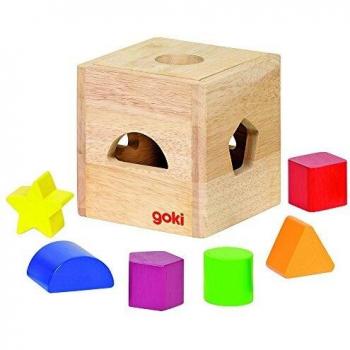 Caja de formas de madera Goki - Juguete educativo con 6 piezas para desarrollar motricidad fina y reconocimiento de colores