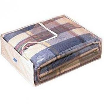 Rayen - Caja de almacenaje de ropa y mantas de cama. Bolsa de tela para ropa con cremallera, rejilla transpirable, plegable y resistente. 55 x 65 x 20 cm. Blanco/Translúcido