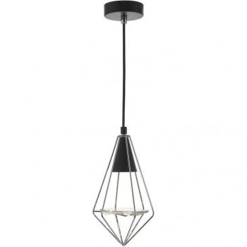 Lámpara colgante Gianni cromo brillo y negro mate, 1 bombilla, diámetro 27cm, marco de alambre negro, cromo pulido y vidrio, compatible con 1x GU10