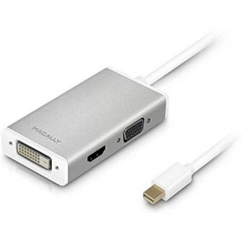 Macally MD-3N1-4K - Adaptador de Aluminio Mini DisplayPort a DVI/HDMI/VGA Compatible con Ultra HD