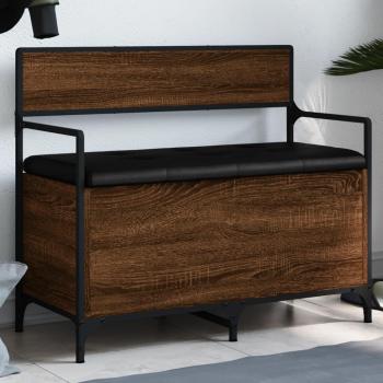 Banco de almacenaje de madera de ingeniería en color roble marrón, dimensiones 85,5x42x73,5 cm, fabricado en multicapa
