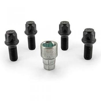 Juego de Bloqueo de Ruedas H&R B1452703KEY4 M14x1.50x27mm Negro - 4 Tornillos de Bloqueo con Adaptador