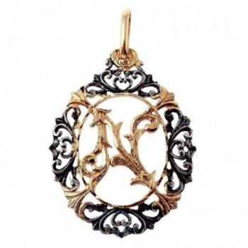 Colgante Inmaculada Romero Plata Ley 925m Letra N Chapado Oro Oxidado Labrado 37mm Mujer