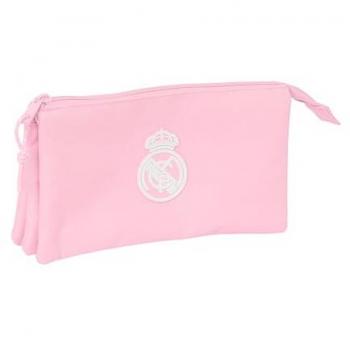 Portatodo Triple Real Madrid C.F. Rosa 22x12x3 cm - Estuche Infantil, Cómodo y Versátil, Calidad y Resistencia