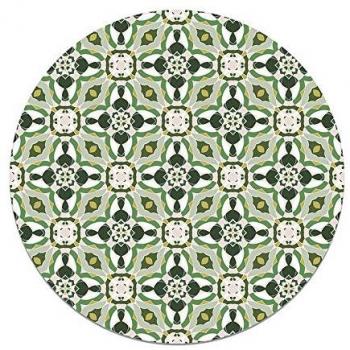 Alfombra Vinílica Redonda Caleidoscopio Verde 150x150 cm - Antideslizante e Ignífuga para Cocina y Salón