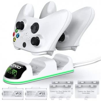OIVO Cargador con 2 Recargable Batería para Xbox One/Xbox Series X/S Mando, 2 Piezas Cargador de Bateria Mando Xbox 1300mAh -Blanco