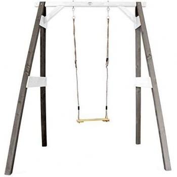 Columpio Individual de Madera FSC con Asiento Gris y Blanco - Marco para Jardín 160x181x207 cm