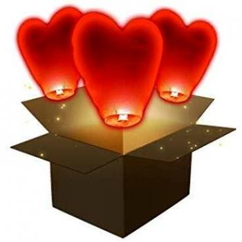WeCandle Lote de 3 farolillos Celestes Volantes Corazón Skylantern® Originales sin derretimiento de cera, color rojo