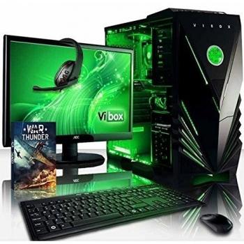 VIBOX Precision 6S - 4,0GHz CPU 4-Core AMD, GPU GT 710, Presupuesto, Ordenador de sobremesa para oficina Gaming con monitor, Iluminaciàn interna verde